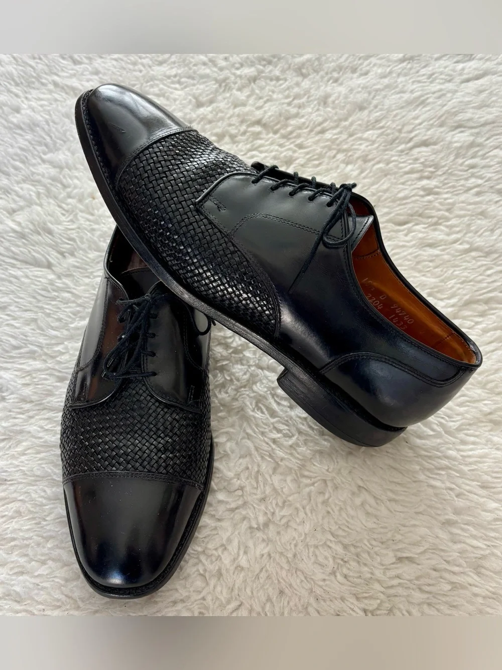 Allen Edmonds Lauderdale Black Leather Woven vamp Cap Toe Oxfords Shoes Sz 10.5D